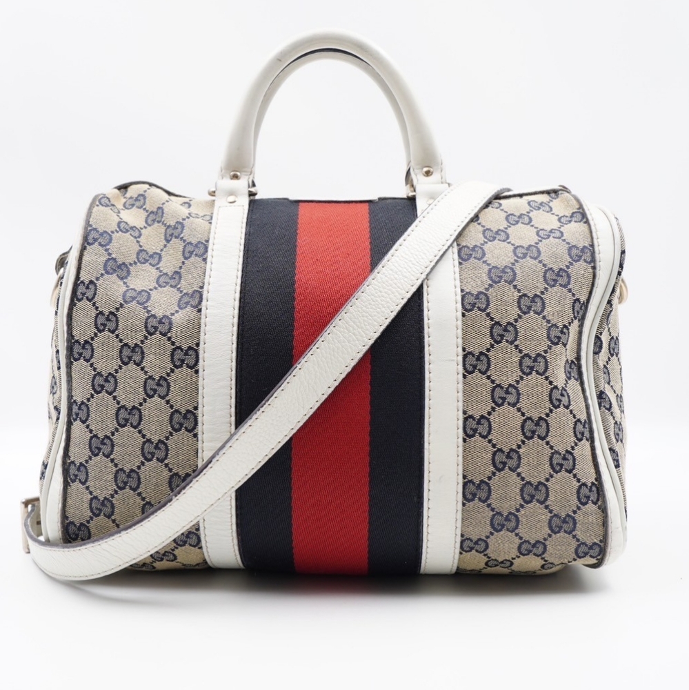 GUCCI GG Canvas Vintage Web Boston Bag
